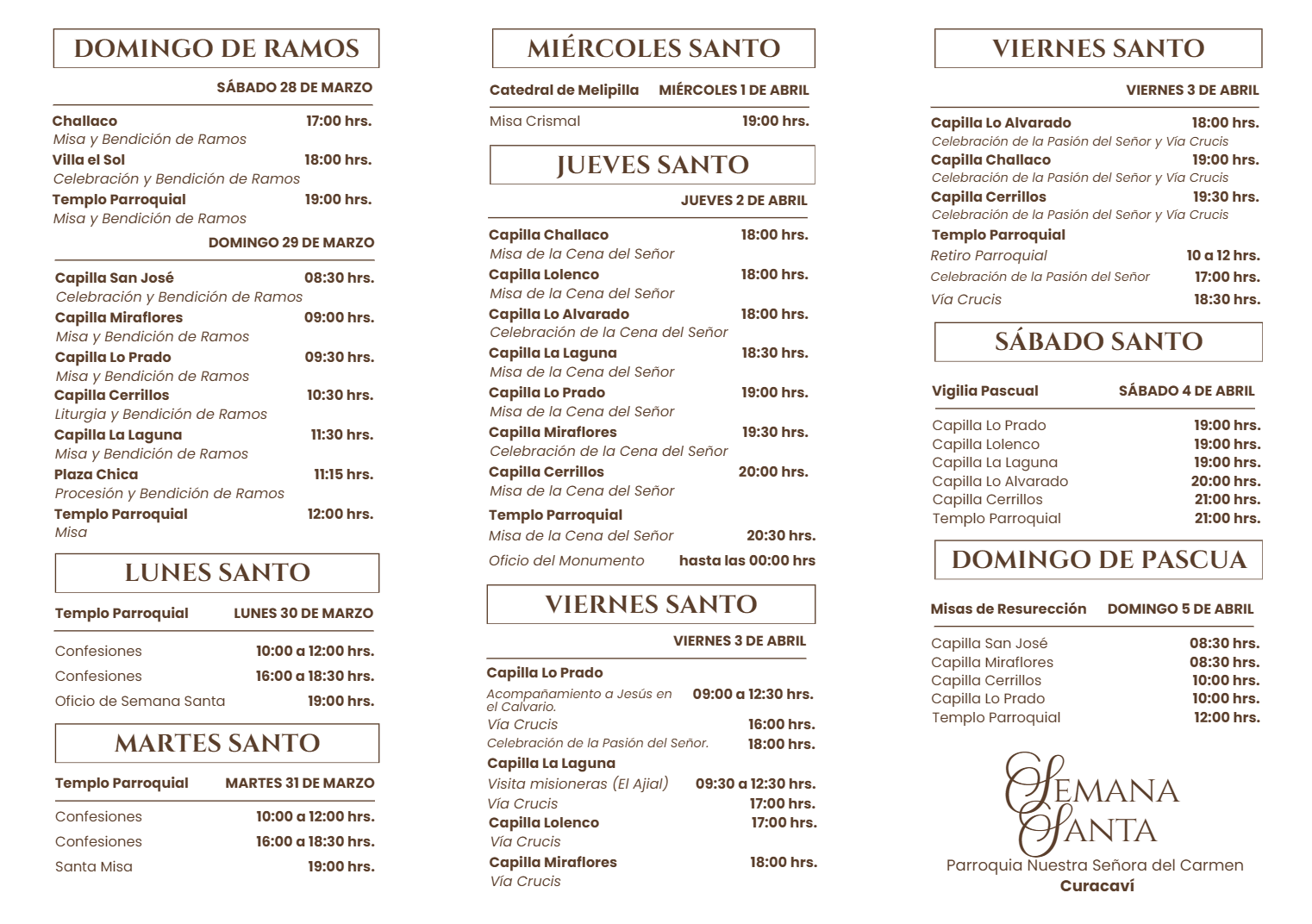 Programación Semana Santa 2026 - Parroquia Curacaví